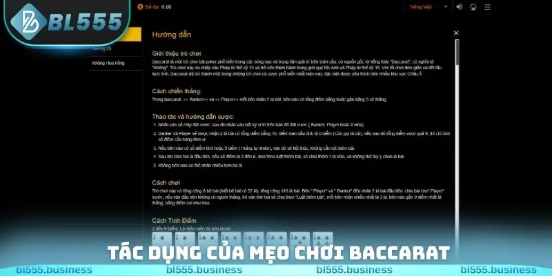 Tác dụng của mẹo chơi Baccarat